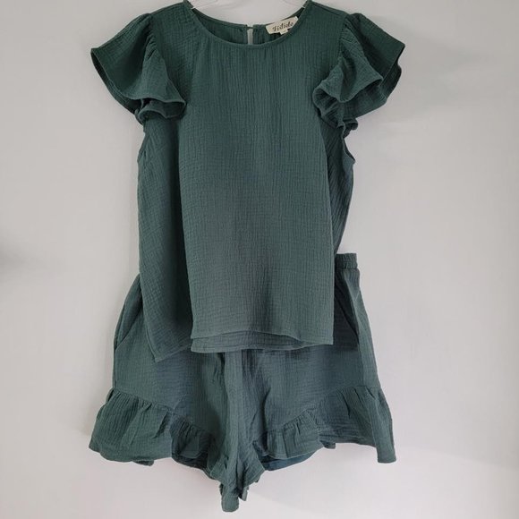Listicle | Olive Green 2 Piece Peplum Top Short Set - Picture 12 of 12